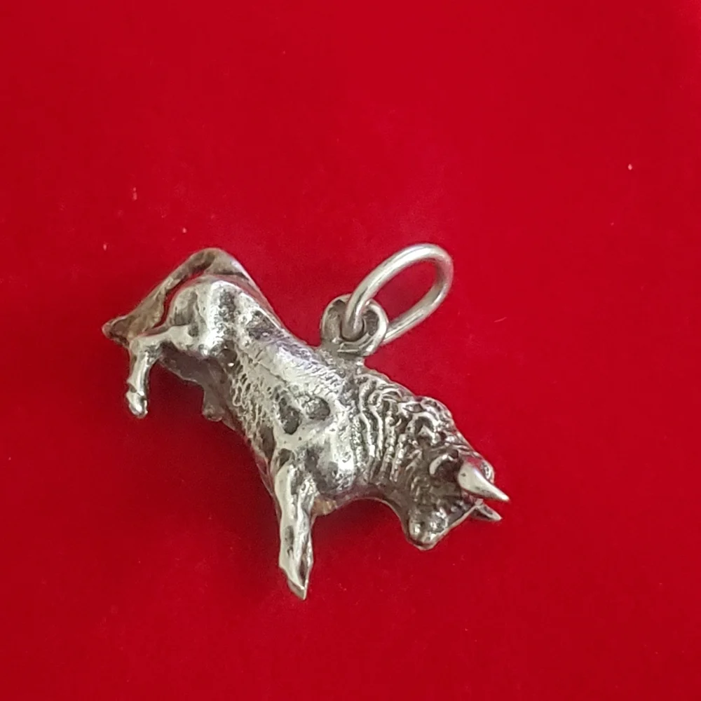 Sterling Silver Bull Charm Pendant - Silver